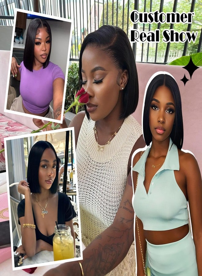 Besteffie Bob Wig Human Hair Glueless Wigs Human Hair 13x4 HD Lace Front Wigs Pre Plucked Pre Cut 180% Density Short Straight Bob Wigs for Black Women 10 Inch - Image 4